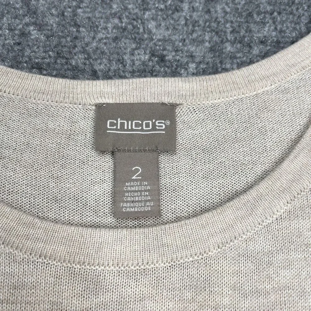 Chicos Sweater Sz 2 Womens Size Large Touch Of Cashmere Colorblock Side Tie
